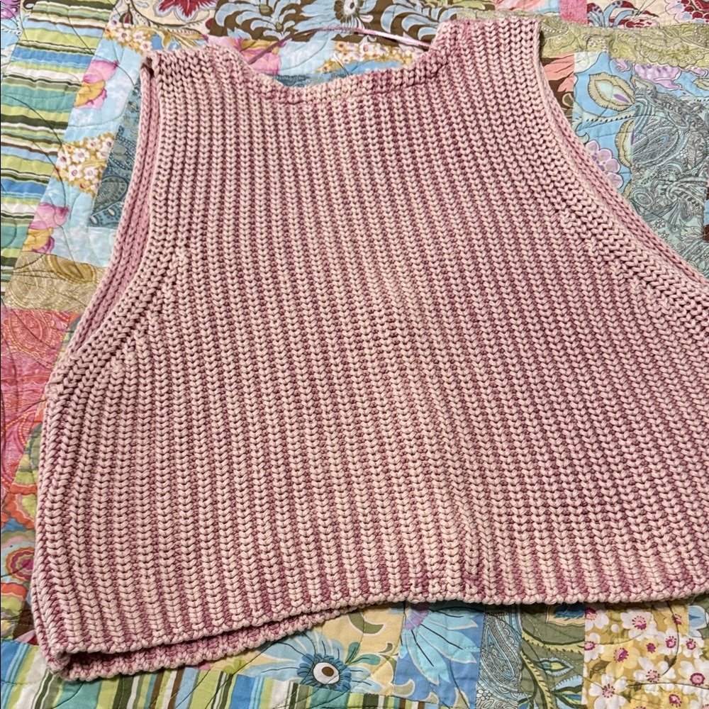 Free People Pink Knit Button-Up Sweater Vest. - Picture 2 of 5